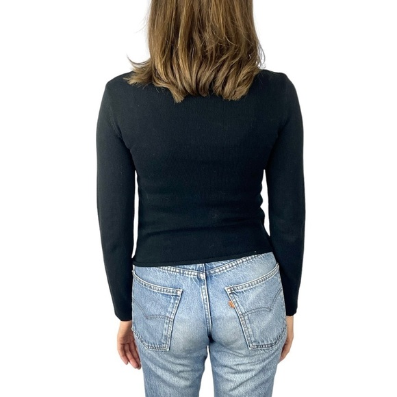 MOSCHINO CHEAP AND CHIC BLACK COTTON SHEER FLORAL YOKE BEADED CARDIGAN SWEATER - Picture 3 of 15